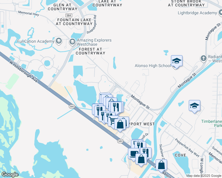 map of restaurants, bars, coffee shops, grocery stores, and more near Mallory Square Drive in Tampa
