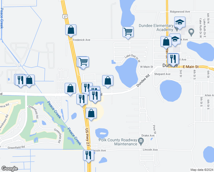 map of restaurants, bars, coffee shops, grocery stores, and more near 610 Lemon Street in Dundee