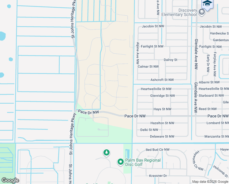map of restaurants, bars, coffee shops, grocery stores, and more near 886 Gillmar Avenue Northwest in Palm Bay