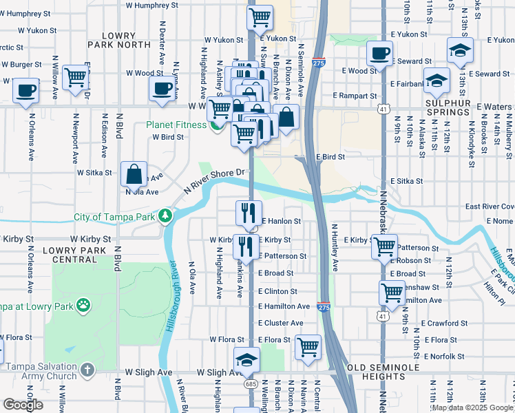 map of restaurants, bars, coffee shops, grocery stores, and more near 7908 U.S. 41 Business in Tampa