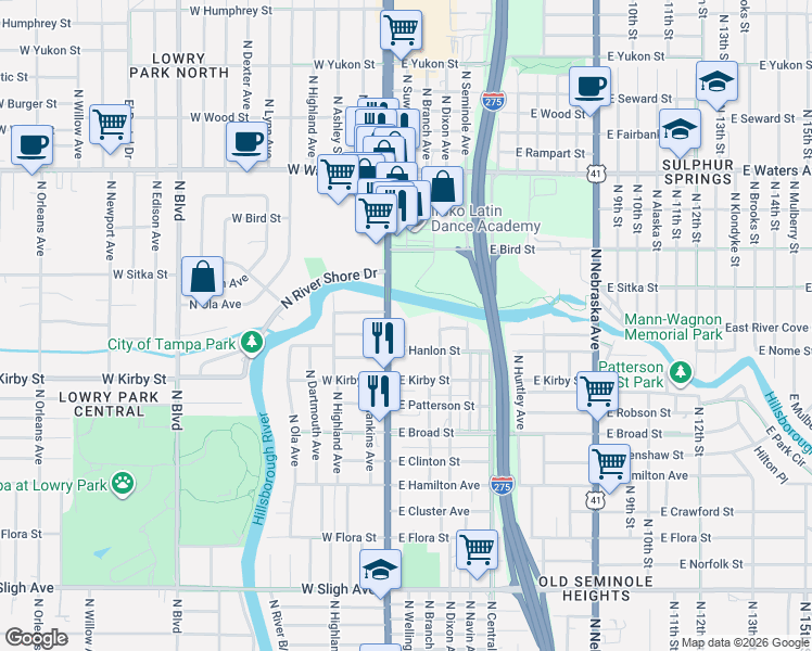 map of restaurants, bars, coffee shops, grocery stores, and more near 7908 U.S. 41 Business in Tampa
