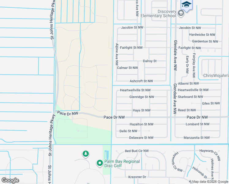 map of restaurants, bars, coffee shops, grocery stores, and more near 886 Gillmar Avenue Northwest in Palm Bay