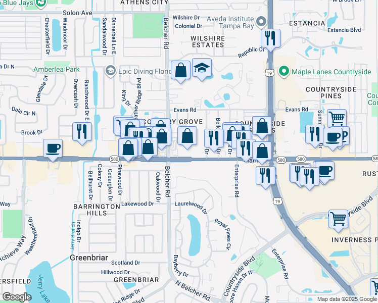 map of restaurants, bars, coffee shops, grocery stores, and more near in Dunedin