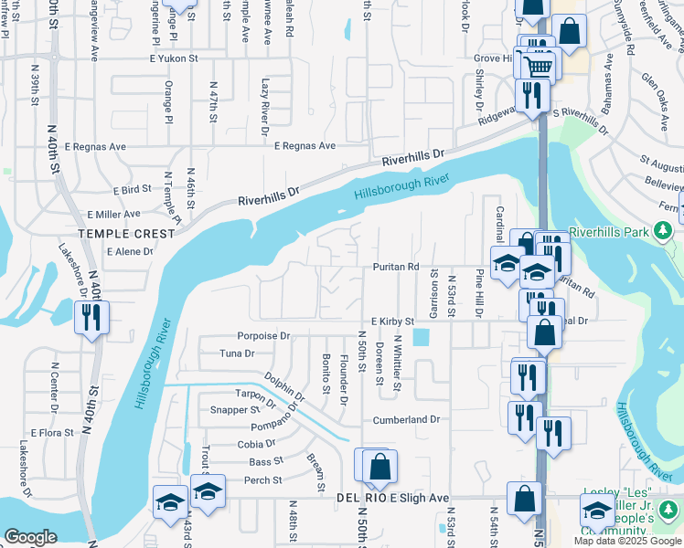 map of restaurants, bars, coffee shops, grocery stores, and more near 7907 Holly Lea Court in Tampa