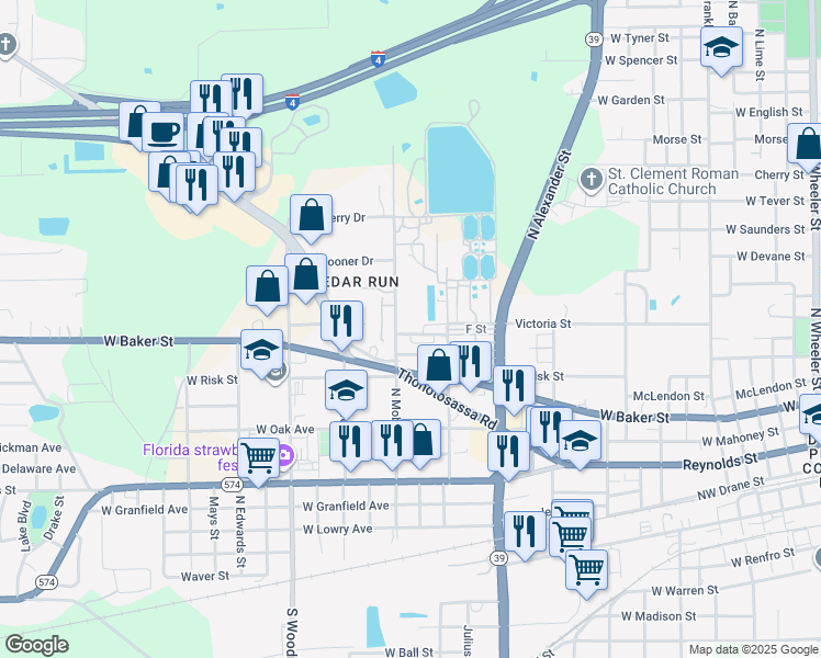 map of restaurants, bars, coffee shops, grocery stores, and more near 1804 West Charlotte Street in Plant City