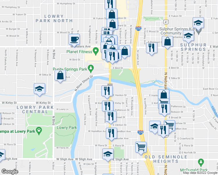 map of restaurants, bars, coffee shops, grocery stores, and more near 7908 U.S. 41 Business in Tampa