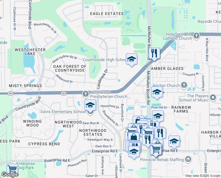 map of restaurants, bars, coffee shops, grocery stores, and more near 2967 Mayfair Court in Clearwater