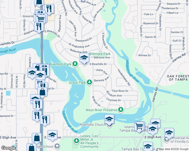 map of restaurants, bars, coffee shops, grocery stores, and more near 401 Dunedin Avenue in Tampa