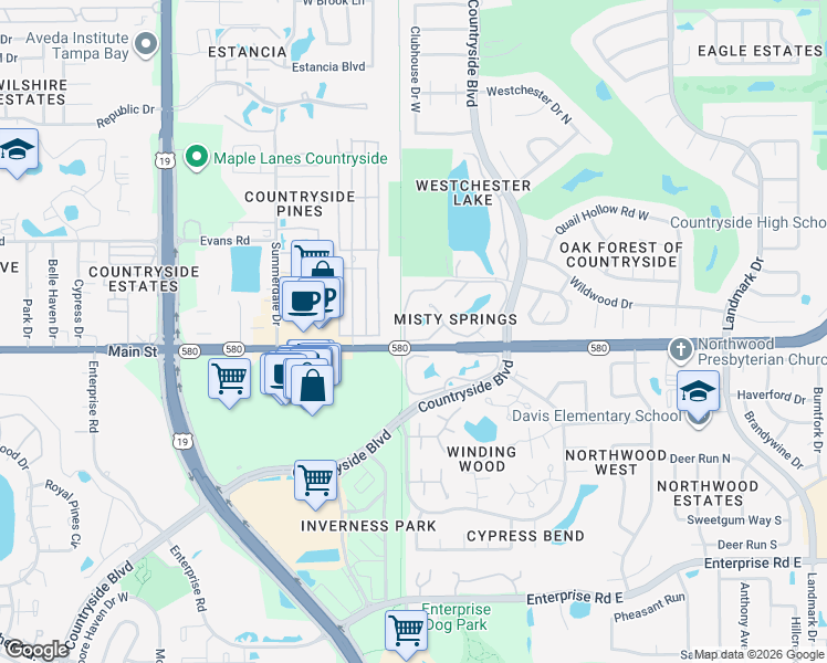 map of restaurants, bars, coffee shops, grocery stores, and more near 2691 Sabal Springs Circle in Clearwater