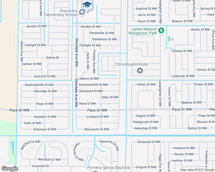 map of restaurants, bars, coffee shops, grocery stores, and more near 1460 Heartwellville Street Northwest in Palm Bay