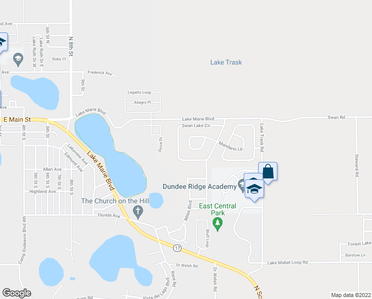 map of restaurants, bars, coffee shops, grocery stores, and more near 1772 Canaan Loop in Dundee