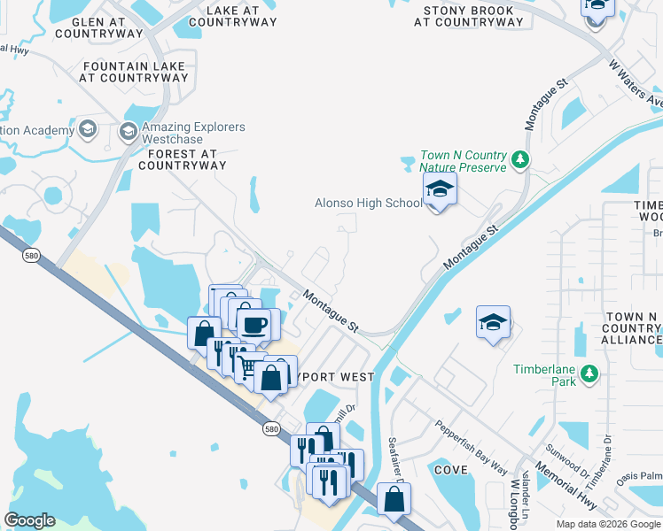map of restaurants, bars, coffee shops, grocery stores, and more near 7614 Deer Valley Circle in Tampa