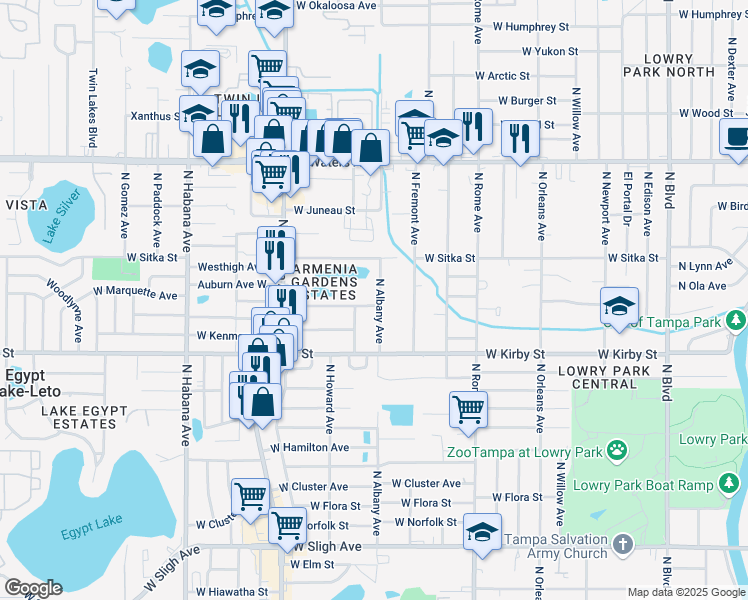 map of restaurants, bars, coffee shops, grocery stores, and more near 2101 West Marquette Avenue in Tampa