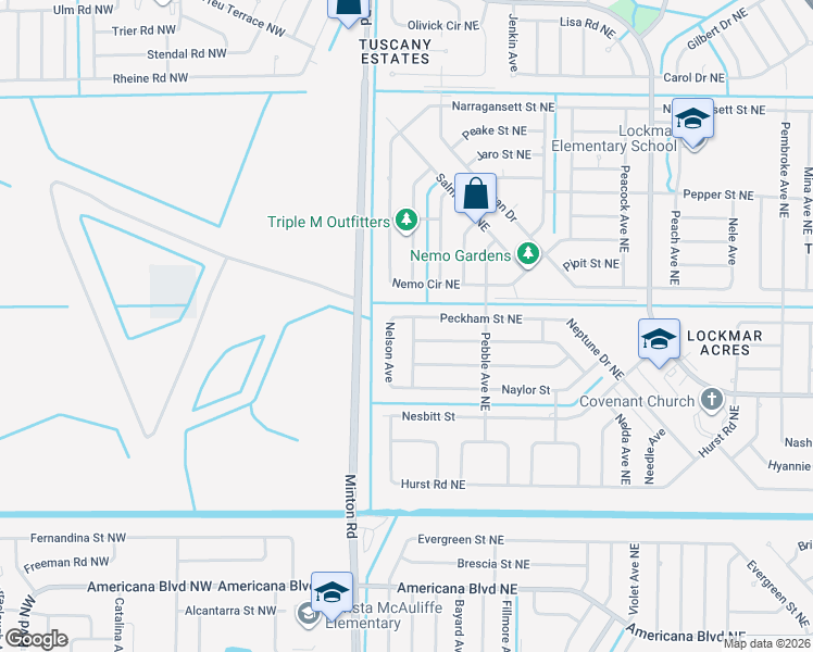map of restaurants, bars, coffee shops, grocery stores, and more near 892 Gabriel Avenue Northeast in Palm Bay