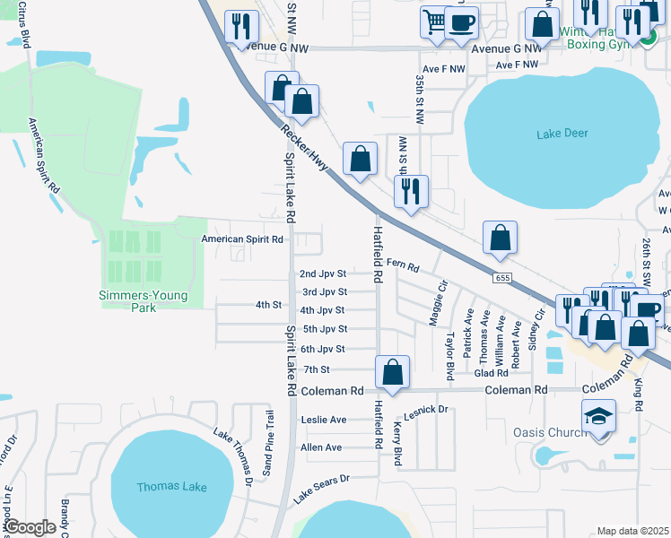 map of restaurants, bars, coffee shops, grocery stores, and more near 115 2nd Jpv Street in Winter Haven