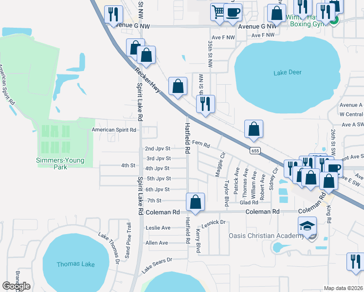 map of restaurants, bars, coffee shops, grocery stores, and more near 103 2nd Jpv Street in Winter Haven