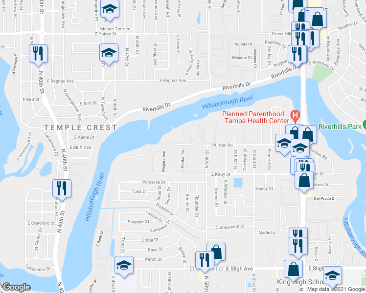 map of restaurants, bars, coffee shops, grocery stores, and more near 7890 Edward Spray Road in Tampa