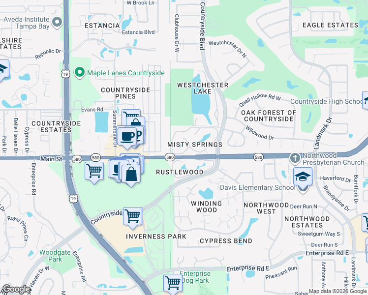 map of restaurants, bars, coffee shops, grocery stores, and more near 2691 Sabal Springs Circle in Clearwater