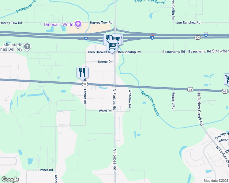 map of restaurants, bars, coffee shops, grocery stores, and more near 1129 North Forbes Road in Plant City