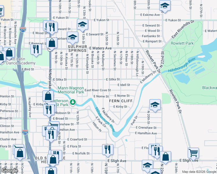 map of restaurants, bars, coffee shops, grocery stores, and more near 8006 North Marks Street in Tampa