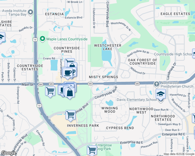 map of restaurants, bars, coffee shops, grocery stores, and more near 2691 Sabal Springs Circle in Clearwater