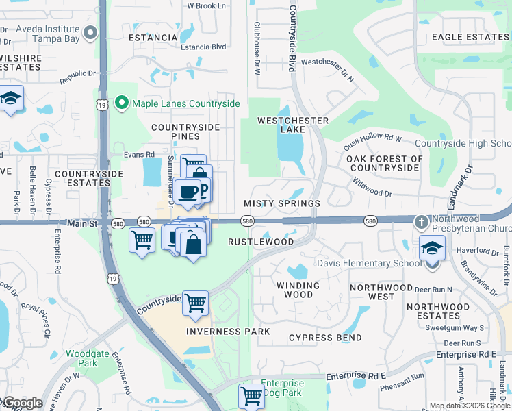 map of restaurants, bars, coffee shops, grocery stores, and more near 2691 Sabal Springs Circle in Clearwater