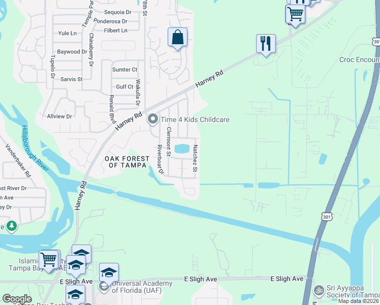 map of restaurants, bars, coffee shops, grocery stores, and more near 7920 George Washington Lane in Tampa