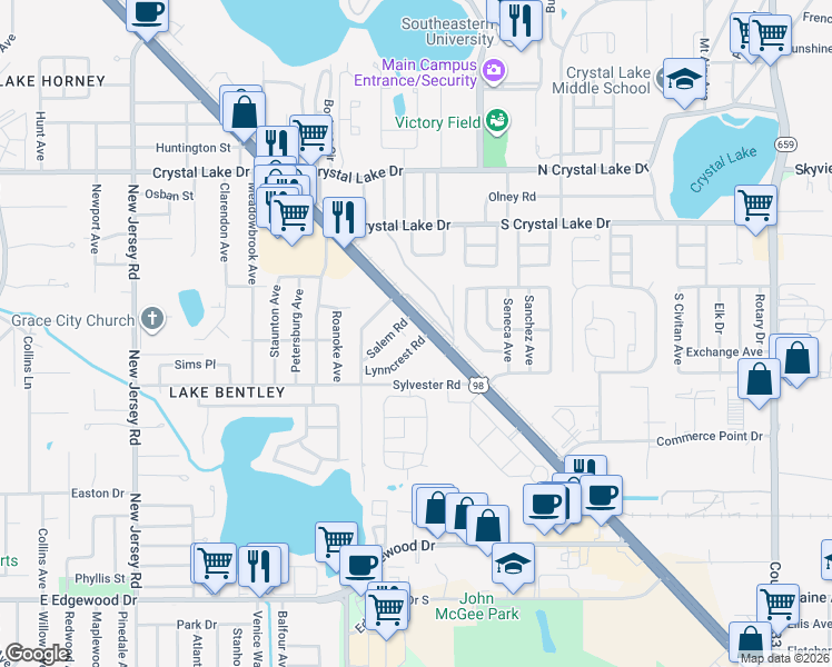 map of restaurants, bars, coffee shops, grocery stores, and more near 2005 Bartow Road in Lakeland