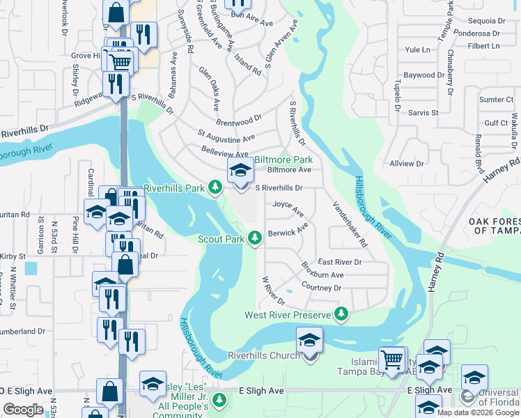 map of restaurants, bars, coffee shops, grocery stores, and more near 401 Dunedin Avenue in Tampa