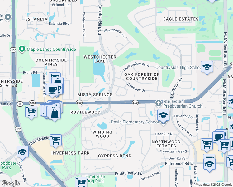 map of restaurants, bars, coffee shops, grocery stores, and more near 2717 Bryn Mawr Circle in Clearwater