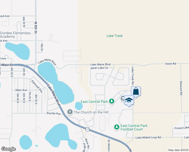 map of restaurants, bars, coffee shops, grocery stores, and more near 1772 Canaan Loop in Dundee