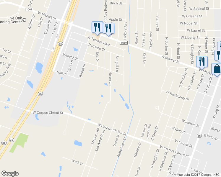 map of restaurants, bars, coffee shops, grocery stores, and more near 1136 Heron Lane in Rockport