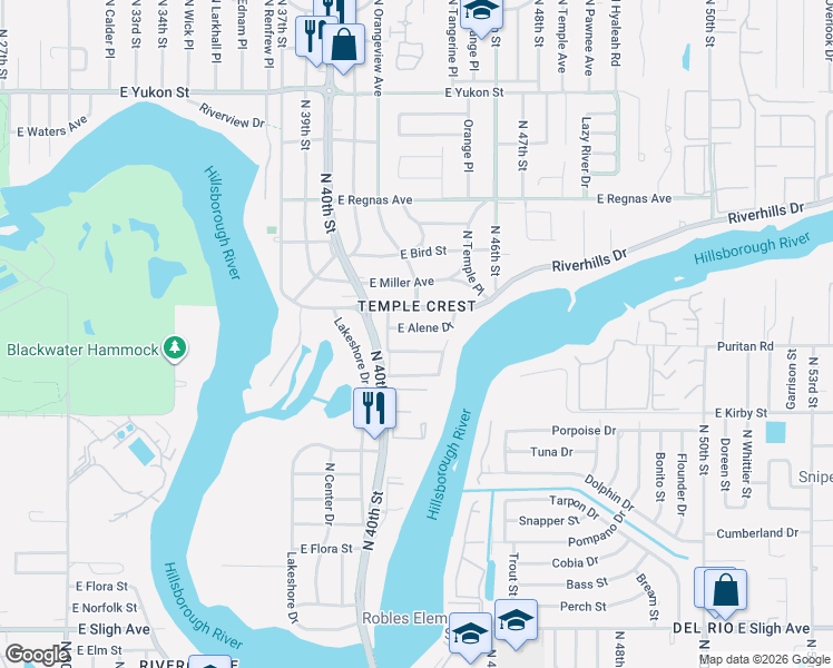 map of restaurants, bars, coffee shops, grocery stores, and more near 4009 East Bluff Avenue in Tampa