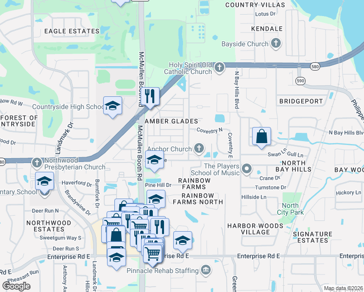 map of restaurants, bars, coffee shops, grocery stores, and more near 58 Rigsby Lane in Safety Harbor