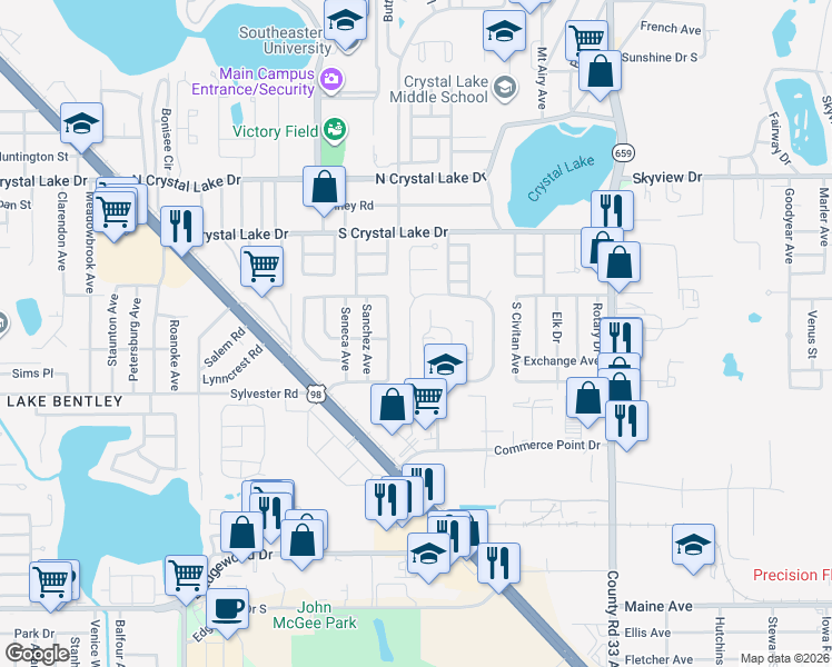 map of restaurants, bars, coffee shops, grocery stores, and more near 1969 Crystal Grove Drive in Lakeland