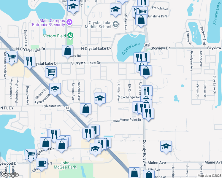 map of restaurants, bars, coffee shops, grocery stores, and more near 1756 Crystal Grove Drive in Lakeland