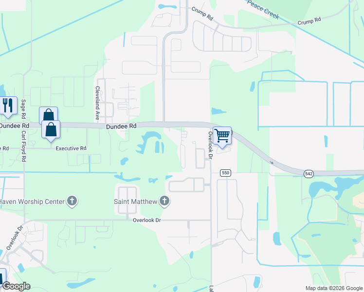 map of restaurants, bars, coffee shops, grocery stores, and more near 796 Overlook Grove Drive in Winter Haven