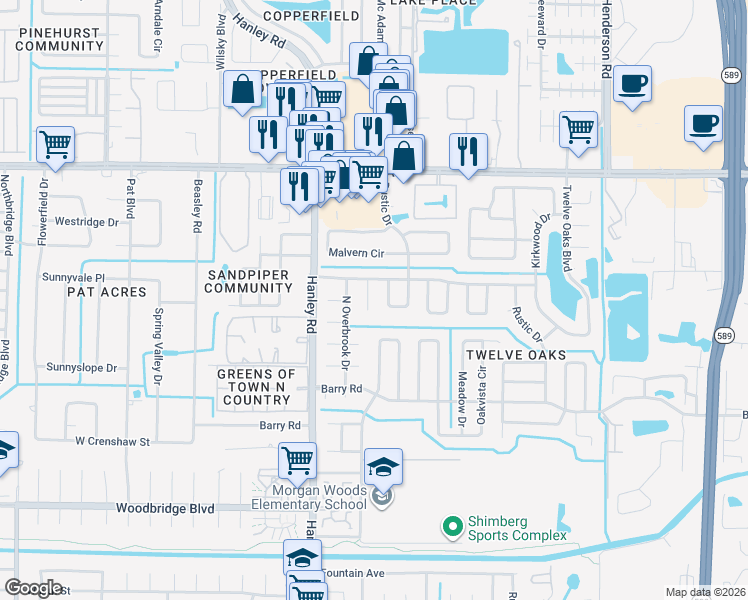 map of restaurants, bars, coffee shops, grocery stores, and more near 7905 Heather Court in Tampa