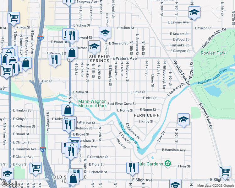 map of restaurants, bars, coffee shops, grocery stores, and more near 8104 North 14th Street in Tampa