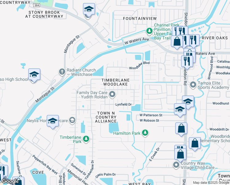 map of restaurants, bars, coffee shops, grocery stores, and more near 9514 Drakemill Court in Tampa