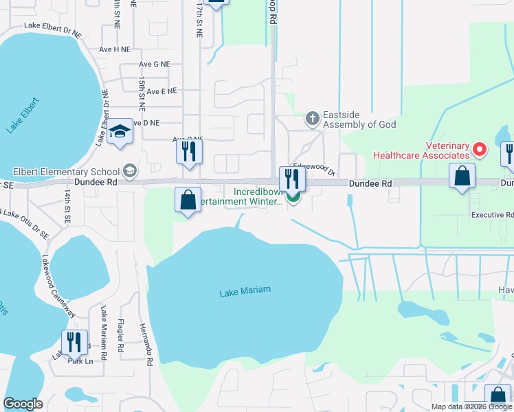 map of restaurants, bars, coffee shops, grocery stores, and more near 1822 Lake Mariam Drive in Winter Haven