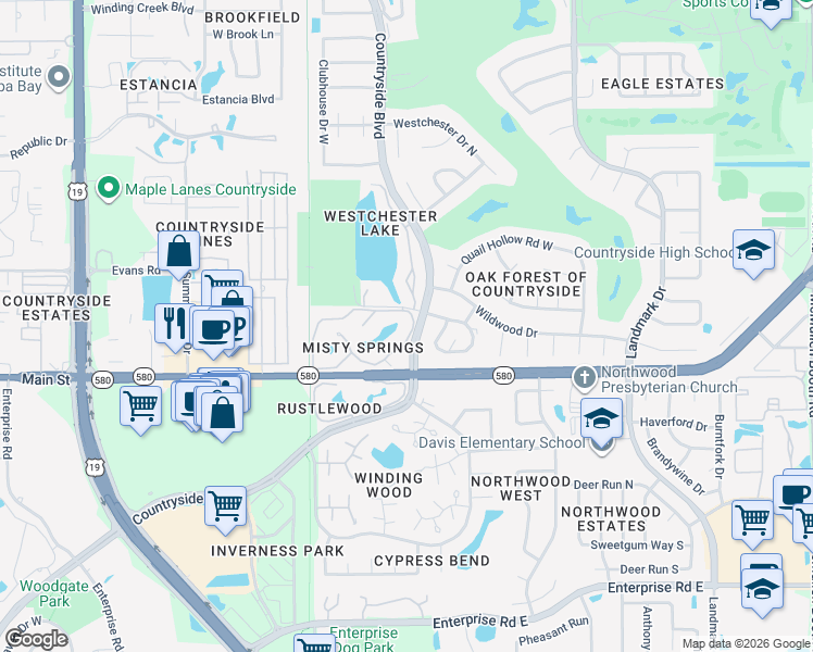 map of restaurants, bars, coffee shops, grocery stores, and more near 2679 Sabal Springs Circle in Clearwater
