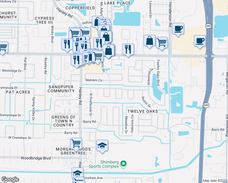 map of restaurants, bars, coffee shops, grocery stores, and more near 7301 Nova Circle in Tampa
