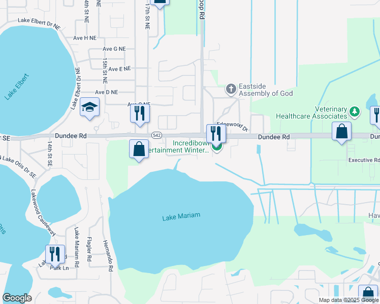 map of restaurants, bars, coffee shops, grocery stores, and more near 1888 Lake Mariam Drive in Winter Haven
