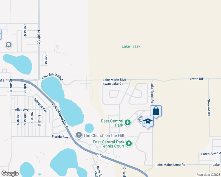 map of restaurants, bars, coffee shops, grocery stores, and more near 1744 Canaan Loop in Dundee