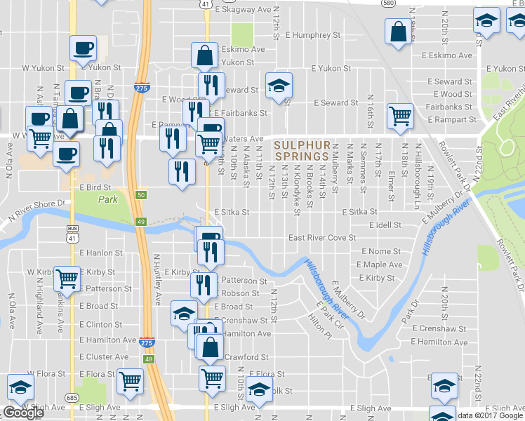 map of restaurants, bars, coffee shops, grocery stores, and more near 8104 North 12th Street in Tampa