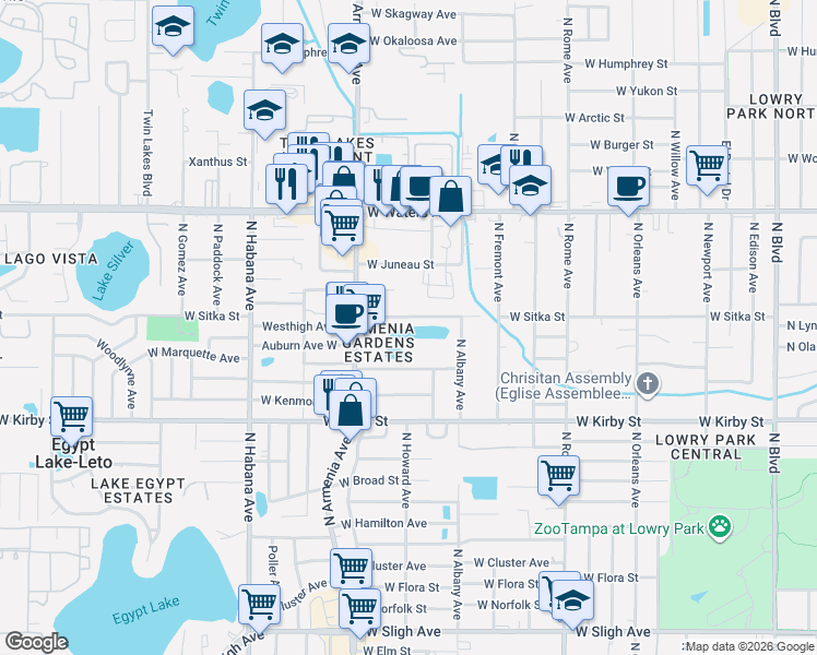 map of restaurants, bars, coffee shops, grocery stores, and more near 2022 West Sitka Street in Tampa