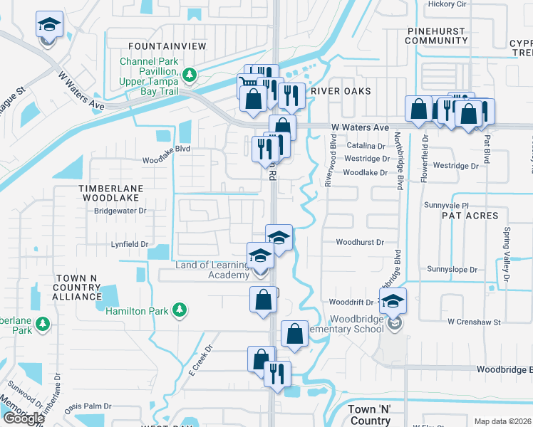 map of restaurants, bars, coffee shops, grocery stores, and more near 8814 Poe Drive in Town 'n' Country