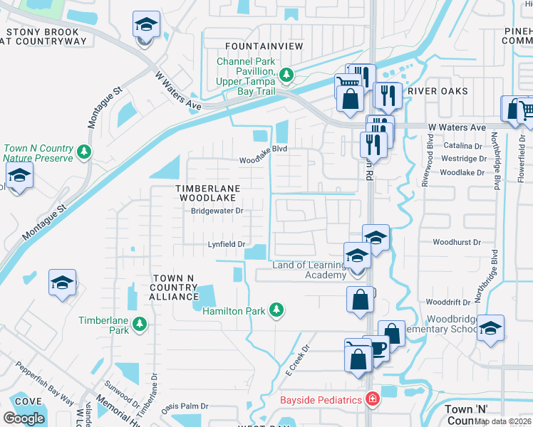 map of restaurants, bars, coffee shops, grocery stores, and more near 9510 Brayfield Court in Tampa