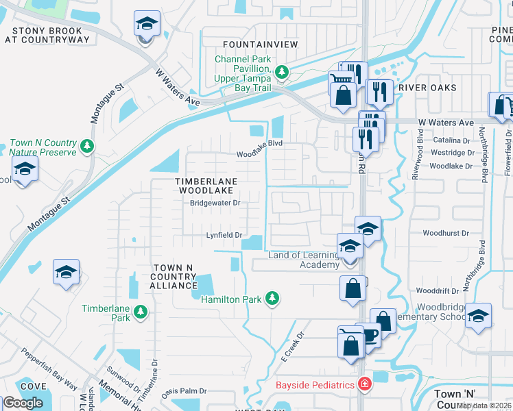 map of restaurants, bars, coffee shops, grocery stores, and more near 9510 Brayfield Court in Tampa